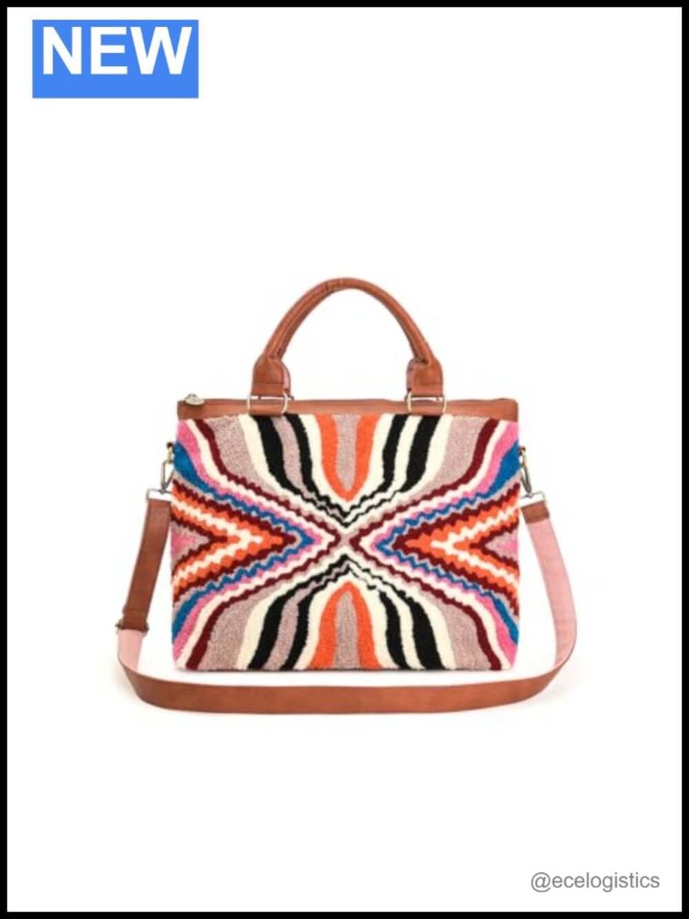 Tufted Tote Bag with Top Handles & Detachable Shoulder Strap, Cotton Blend, Zip